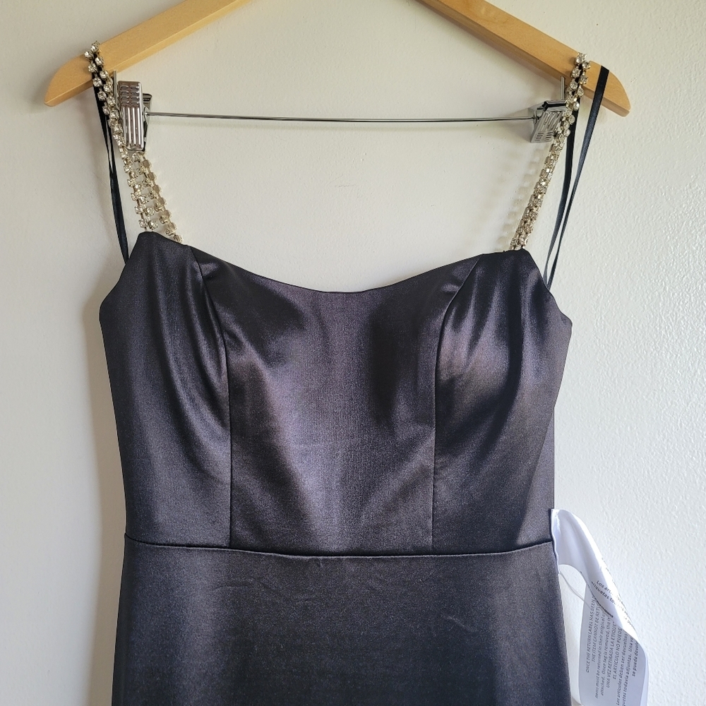 Mac Duggal Black Satin Gown with Embellished Straps - Picture 11 of 16